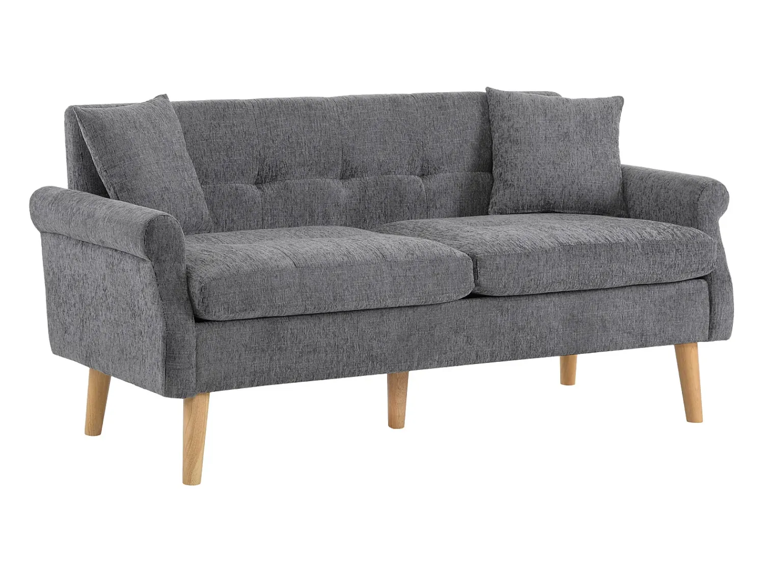Sofá|Hauss Spole Sofá de 2 lugares, tecido chenille, pernas em madeira, 162x74x77cm Cinzento
