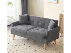 Sofá|Hauss Spole Sofá de 2 lugares, tecido chenille, pernas em madeira, 162x74x77cm Cinzento