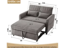 Hot Sofá de 2 lugares - Sofá de sala com função de extensão e duas almofadas - Encosto ajustável - Tecido de algodão e linho Cinzento