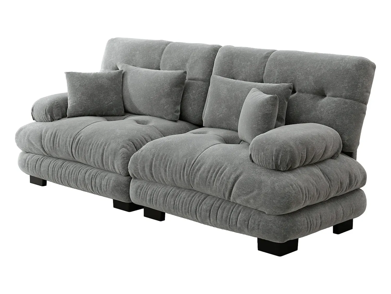 Sofá* Sofá de 2 lugares - Sofá reto com 2 almofadas lombares e 2 almofadas decorativas - chenille Cinzento