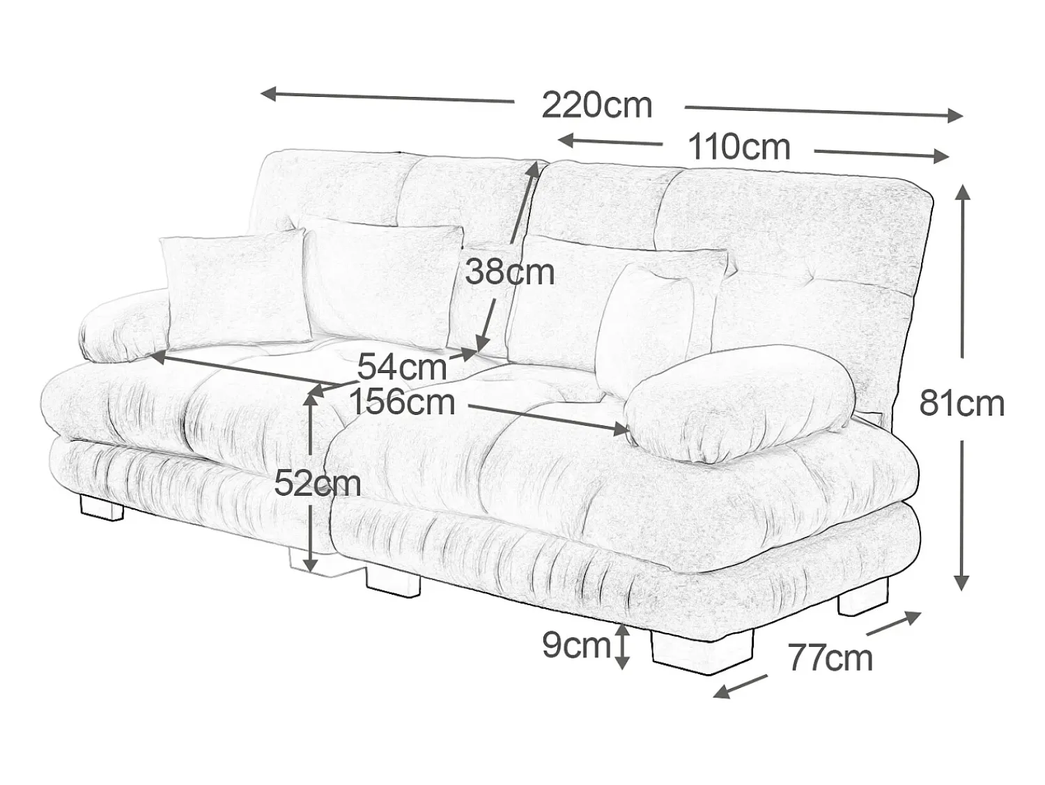 Sofá* Sofá de 2 lugares - Sofá reto com 2 almofadas lombares e 2 almofadas decorativas - chenille Cinzento