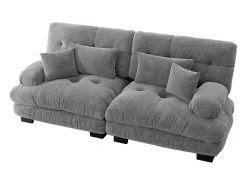 Sofá* Sofá de 2 lugares - Sofá reto com 2 almofadas lombares e 2 almofadas decorativas - chenille Cinzento