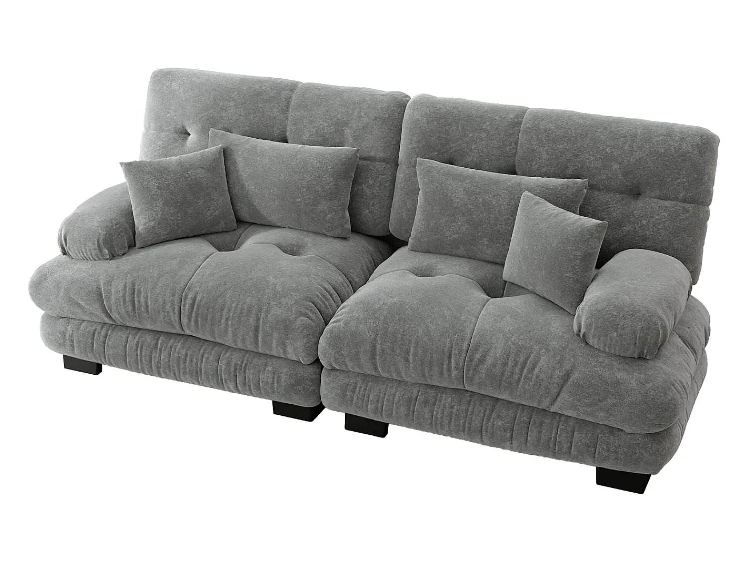 Sofá* Sofá de 2 lugares - Sofá reto com 2 almofadas lombares e 2 almofadas decorativas - chenille Cinzento