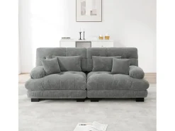 Sofá* Sofá de 2 lugares - Sofá reto com 2 almofadas lombares e 2 almofadas decorativas - chenille Cinzento