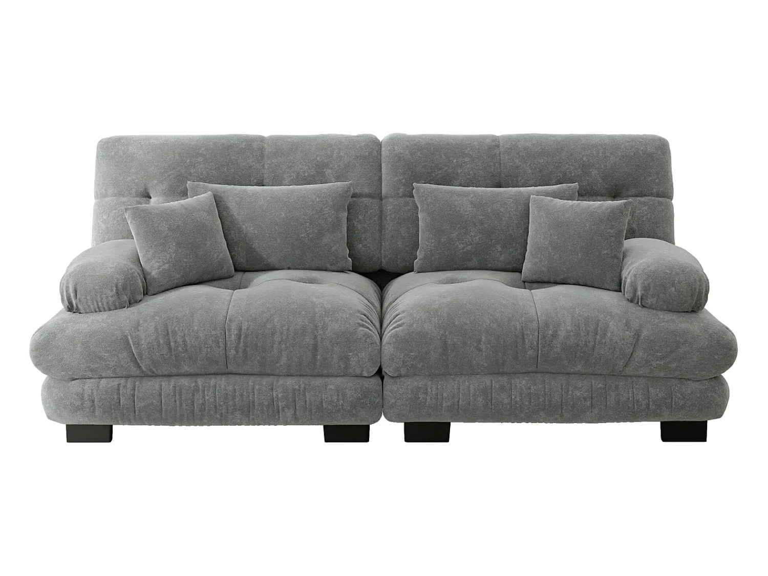 Sofá* Sofá de 2 lugares - Sofá reto com 2 almofadas lombares e 2 almofadas decorativas - chenille Cinzento
