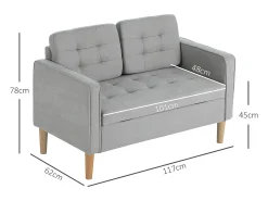 Sofá* Sofá cinzento de 2 lugares - Sofá com compartimentos e almofadas - para sala e quarto Cinzento claro