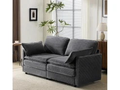 Sofá* Sofá de 2 lugares - Sofá reto com encosto e almofadas - Veludo cotelê - para sala de estar e quarto Cinzento