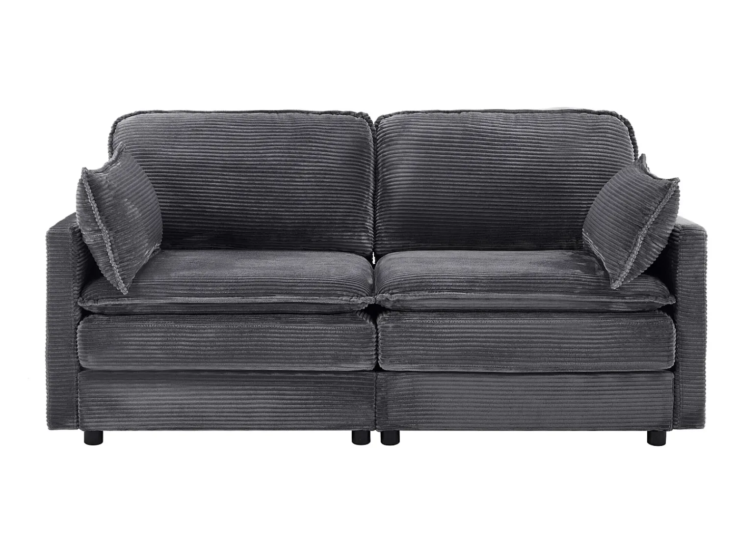 Sofá* Sofá de 2 lugares - Sofá reto com encosto e almofadas - Veludo cotelê - para sala de estar e quarto Cinzento