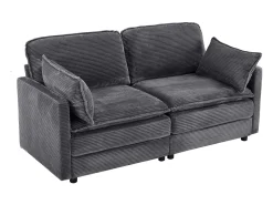 Sofá* Sofá de 2 lugares - Sofá reto com encosto e almofadas - Veludo cotelê - para sala de estar e quarto Cinzento