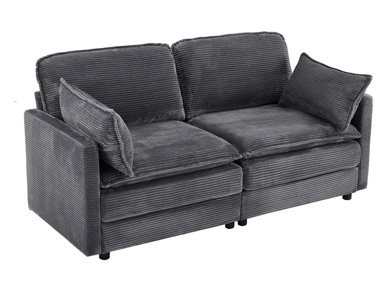 Sofá* Sofá de 2 lugares - Sofá reto com encosto e almofadas - Veludo cotelê - para sala de estar e quarto Cinzento