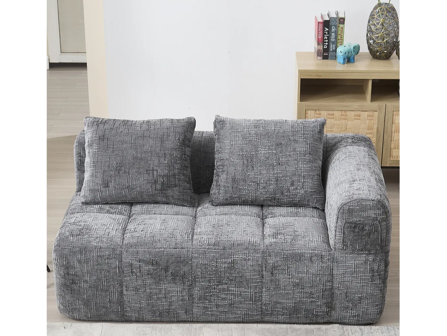 Best Sofá de 2 lugares - Sofá reto com almofadas e compartimentos de arrumação - chenille - padrão neve Cinzento