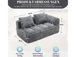 Best Sofá de 2 lugares - Sofá reto com almofadas e compartimentos de arrumação - chenille - padrão neve Cinzento