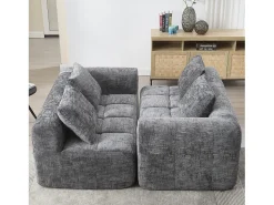Best Sofá de 2 lugares - Sofá reto com almofadas e compartimentos de arrumação - chenille - padrão neve Cinzento
