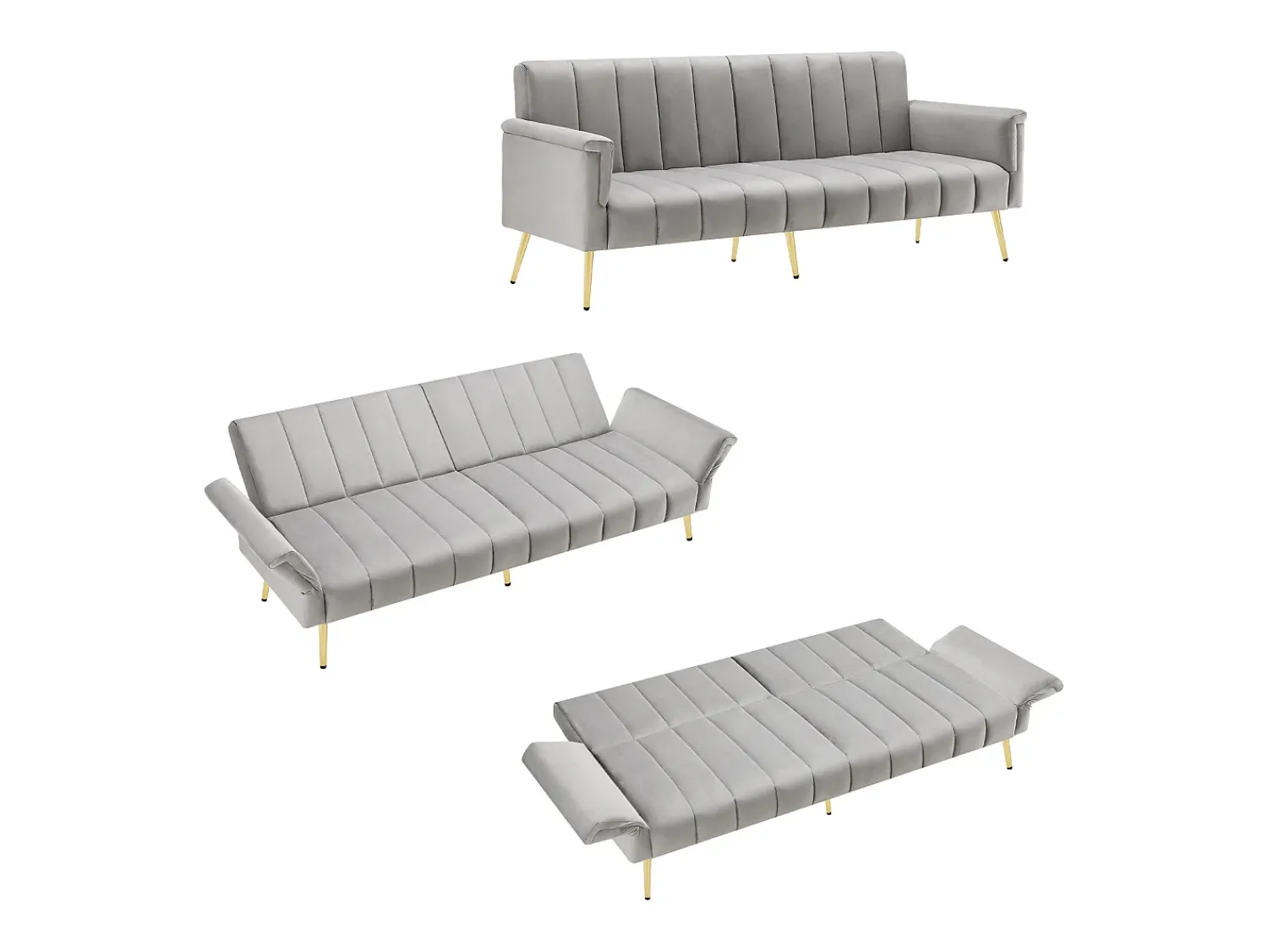 Sofá* Sofá reto - com encosto e braços ajustáveis - para sala de estar e quarto Cinzento