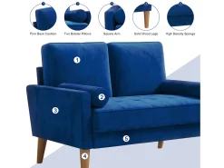 Sofá*DripeX Sofá com 2 assentos escandinavos, mini sofá de poltrona em Velvet Adeset, poltrona da sala com apoios de braços, 121x77x87cm - Azul
