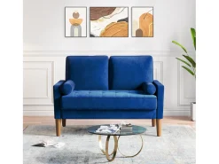 Sofá*DripeX Sofá com 2 assentos escandinavos, mini sofá de poltrona em Velvet Adeset, poltrona da sala com apoios de braços, 121x77x87cm - Azul