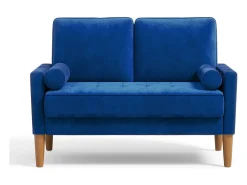 Sofá*DripeX Sofá com 2 assentos escandinavos, mini sofá de poltrona em Velvet Adeset, poltrona da sala com apoios de braços, 121x77x87cm - Azul