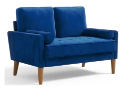 Sofá*DripeX Sofá com 2 assentos escandinavos, mini sofá de poltrona em Velvet Adeset, poltrona da sala com apoios de braços, 121x77x87cm - Azul