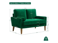 Sofá*DripeX Sofá com 2 assentos escandinavos, mini sofá de braço laminado em Veludo de Adeset, Bolchair da Sala de Livro com Afrestos de Braço, 121x77x87cm - Verde
