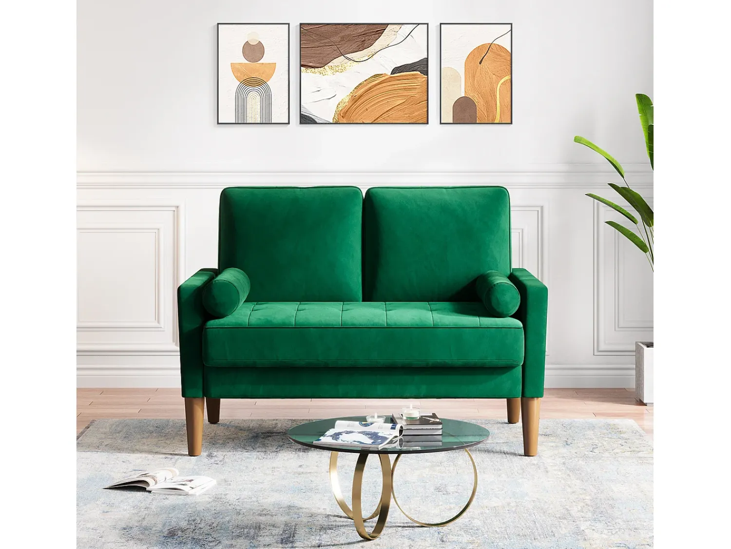 Sofá*DripeX Sofá com 2 assentos escandinavos, mini sofá de braço laminado em Veludo de Adeset, Bolchair da Sala de Livro com Afrestos de Braço, 121x77x87cm - Verde