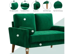 Sofá*DripeX Sofá com 2 assentos escandinavos, mini sofá de braço laminado em Veludo de Adeset, Bolchair da Sala de Livro com Afrestos de Braço, 121x77x87cm - Verde