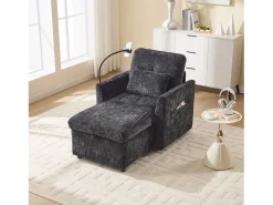 Sofá|Hauss Spole Sofá com 2 bolsos laterais e espaço para arrumação - Tecido chenille - Preto