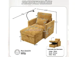 Hauss Spole Sofá com 2 bolsos laterais e espaço para arrumação - Tecido chenille -^ Sofá