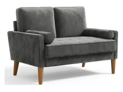 Outlet DripeX Sofá com 2 lugares escandinavos de 2 lugares, mini sofá de braço laminado em Velvet Adeset, poltrona da sala com apoios de braços, 121x77x87cm - cinza Cinzento