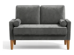 Outlet DripeX Sofá com 2 lugares escandinavos de 2 lugares, mini sofá de braço laminado em Velvet Adeset, poltrona da sala com apoios de braços, 121x77x87cm - cinza Cinzento