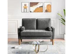 Outlet DripeX Sofá com 2 lugares escandinavos de 2 lugares, mini sofá de braço laminado em Velvet Adeset, poltrona da sala com apoios de braços, 121x77x87cm - cinza Cinzento