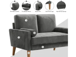 Outlet DripeX Sofá com 2 lugares escandinavos de 2 lugares, mini sofá de braço laminado em Velvet Adeset, poltrona da sala com apoios de braços, 121x77x87cm - cinza Cinzento