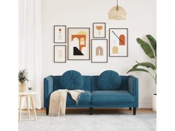 Sofá| Sofá com almofadões 2 lugares veludo PT590417 Azul