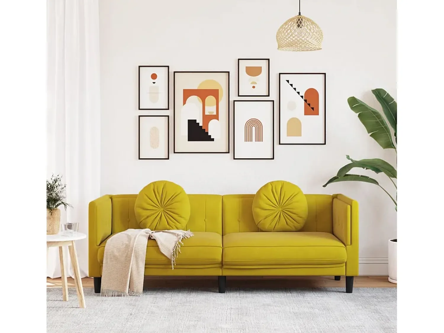 Clearance Sofá com almofadões 3 lugares veludo PT690131 Amarelo