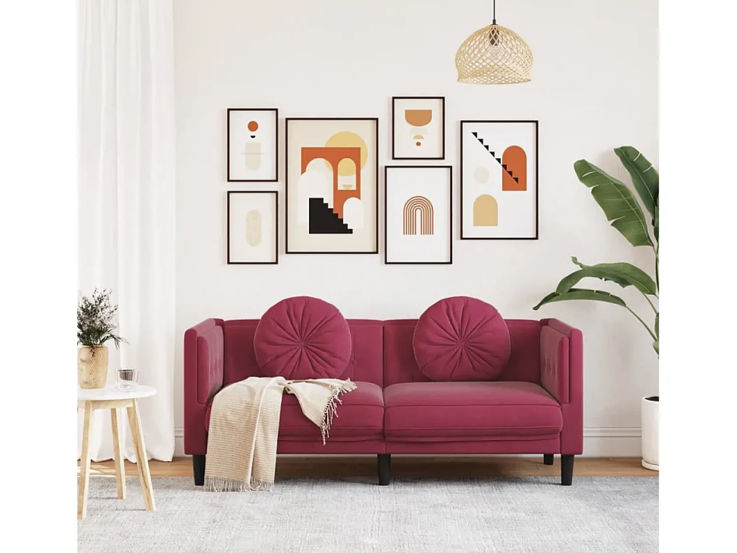 Sofá| Sofá com almofadões 2 lugares veludo tinto PT679460 Vermelho