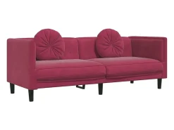Sofá| Sofá com almofadões 3 lugares veludo tinto PT848072 Vermelho