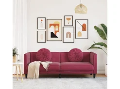 Sofá| Sofá com almofadões 3 lugares veludo tinto PT848072 Vermelho