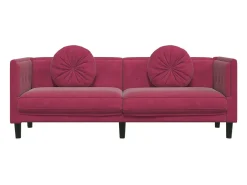 Sofá| Sofá com almofadões 3 lugares veludo tinto PT848072 Vermelho