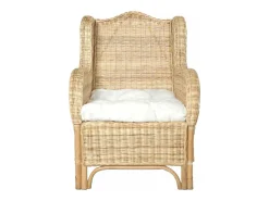 Sofá*vidaxl Sofá com almofadão vime natural e linho Branco