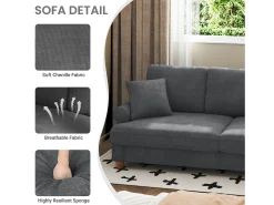 Sale DripeX Sofá com conforto de 3 -sete, tecido de lagarta, com apoios de braços, almofadas e 2 travesseiros, carga máxima 365 kg - 220x76x86 cm Cinzento