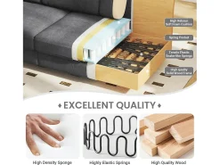 Sale DripeX Sofá com conforto de 3 -sete, tecido de lagarta, com apoios de braços, almofadas e 2 travesseiros, carga máxima 365 kg - 220x76x86 cm Cinzento