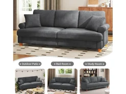 Sale DripeX Sofá com conforto de 3 -sete, tecido de lagarta, com apoios de braços, almofadas e 2 travesseiros, carga máxima 365 kg - 220x76x86 cm Cinzento