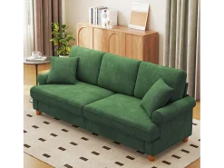 Sofá*DripeX Sofá com conforto de 3 -sete, tecido de lagarta, com apoios de braços, almofadas e 2 travesseiros, carga máxima 365 kg - 220x76x86 cm Verde