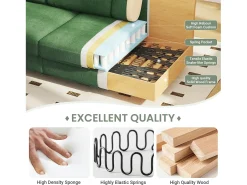 Sofá*DripeX Sofá com conforto de 3 -sete, tecido de lagarta, com apoios de braços, almofadas e 2 travesseiros, carga máxima 365 kg - 220x76x86 cm Verde