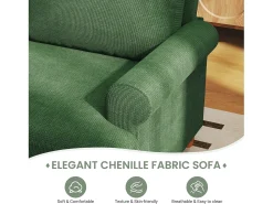 Sofá*DripeX Sofá com conforto de 3 -sete, tecido de lagarta, com apoios de braços, almofadas e 2 travesseiros, carga máxima 365 kg - 220x76x86 cm Verde