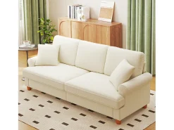 Best DripeX Sofá com conforto de 3 -sete, tecido de lagarta, com apoios de braços, almofadas e 2 travesseiros, carga máxima 365 kg - 220x76x86 cm Bege