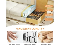 Best DripeX Sofá com conforto de 3 -sete, tecido de lagarta, com apoios de braços, almofadas e 2 travesseiros, carga máxima 365 kg - 220x76x86 cm Bege