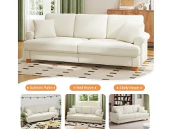 Best DripeX Sofá com conforto de 3 -sete, tecido de lagarta, com apoios de braços, almofadas e 2 travesseiros, carga máxima 365 kg - 220x76x86 cm Bege