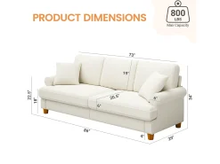 Best DripeX Sofá com conforto de 3 -sete, tecido de lagarta, com apoios de braços, almofadas e 2 travesseiros, carga máxima 365 kg - 220x76x86 cm Bege
