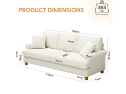 Best DripeX Sofá com conforto de 3 -sete, tecido de lagarta, com apoios de braços, almofadas e 2 travesseiros, carga máxima 365 kg - 220x76x86 cm Bege