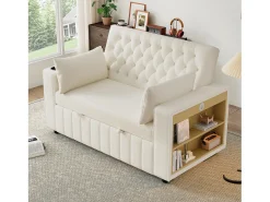 Sofá com função de puxar - Sofá de sala de estar com suporte para copos e porta de carregamento USB - prateleira de arrumação - chenille^ Sofá